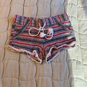 Jolt Multicolor Striped High Waist Shorts with Lace Detail
